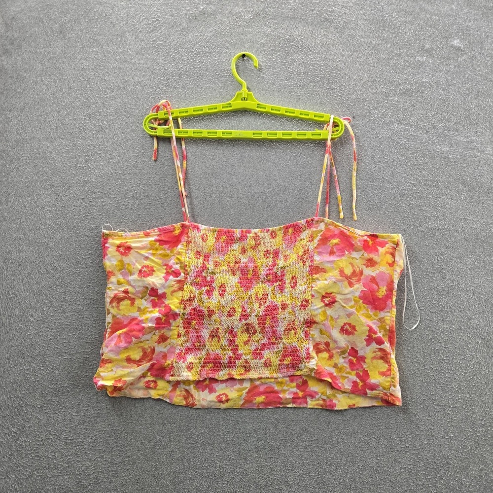 Old Navy Women Tank Top XXL Yellow Linen Viscose Floral Ruffle Square Neck Cami - Picture 8 of 8